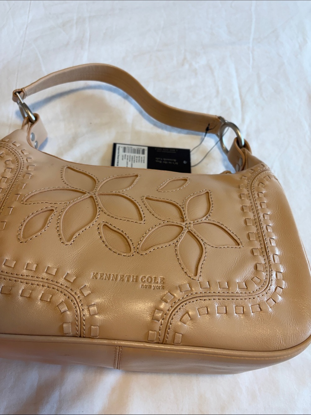Kenneth Cole New York Beige/Tan Floral Cutout Shoulder Bag